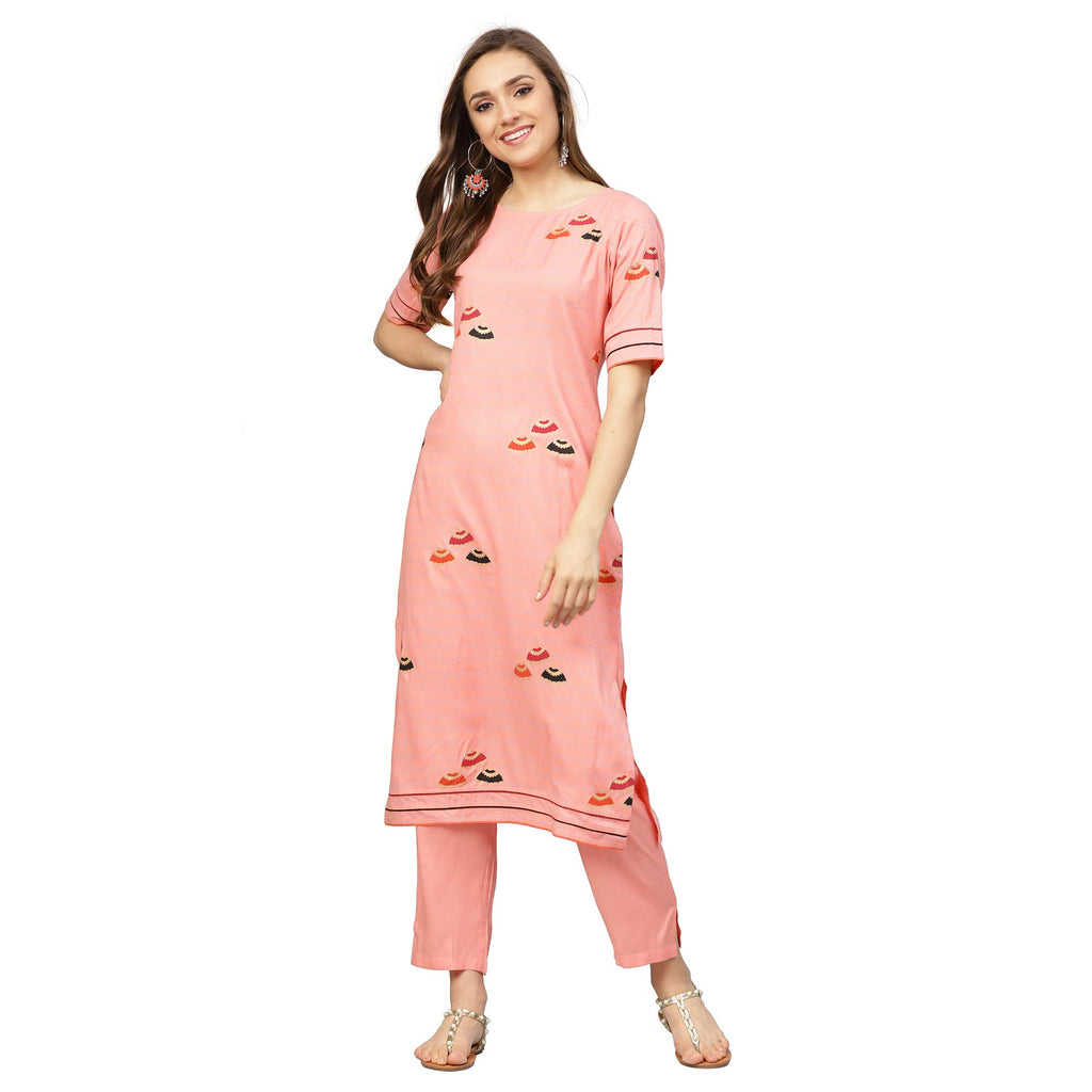 Idalia Peach Umbrella Print Kurta With Pants