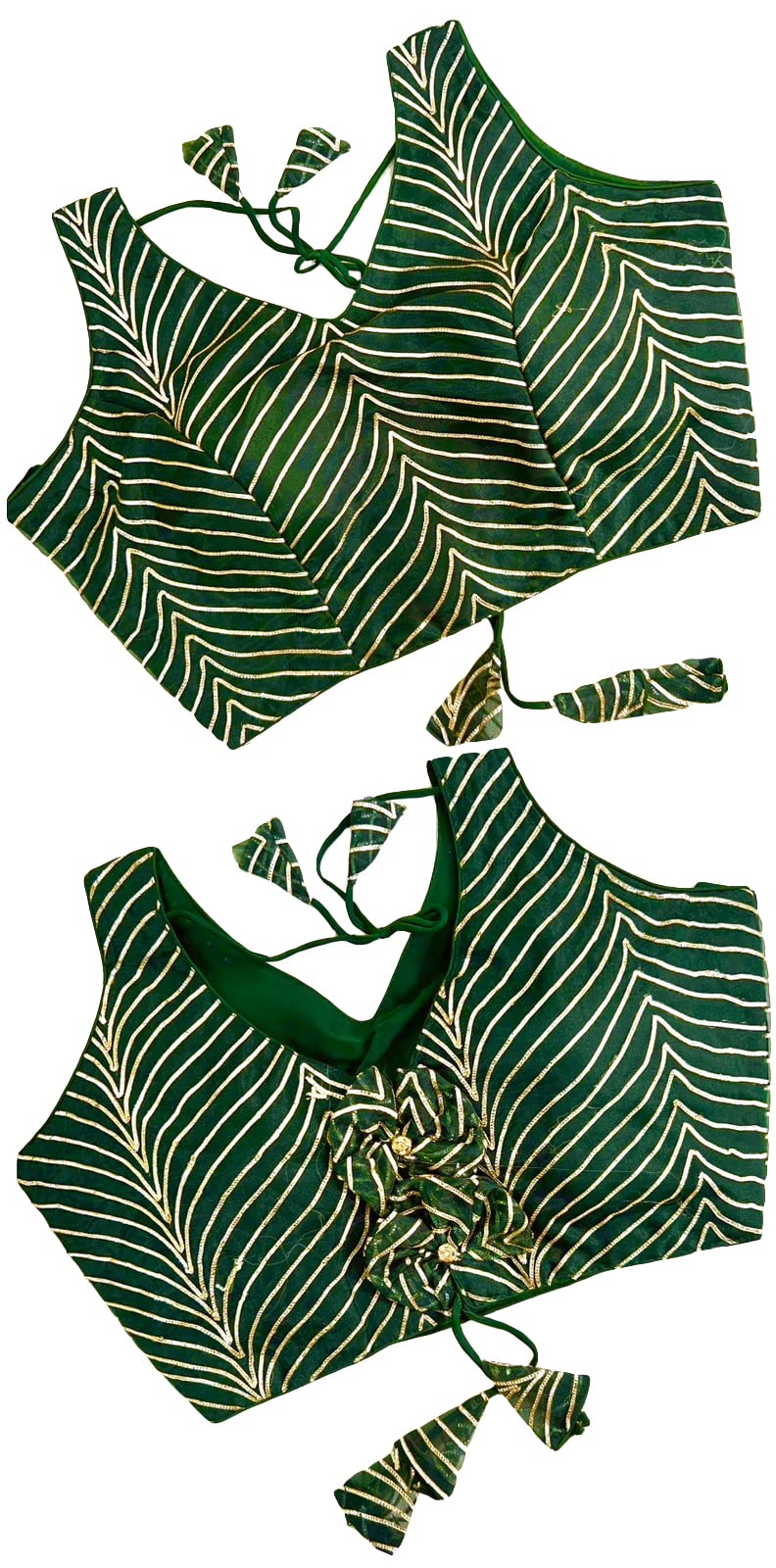 Pujia Mills Womens Fancy Sleeveless Green Saree Blouse(Om Green)