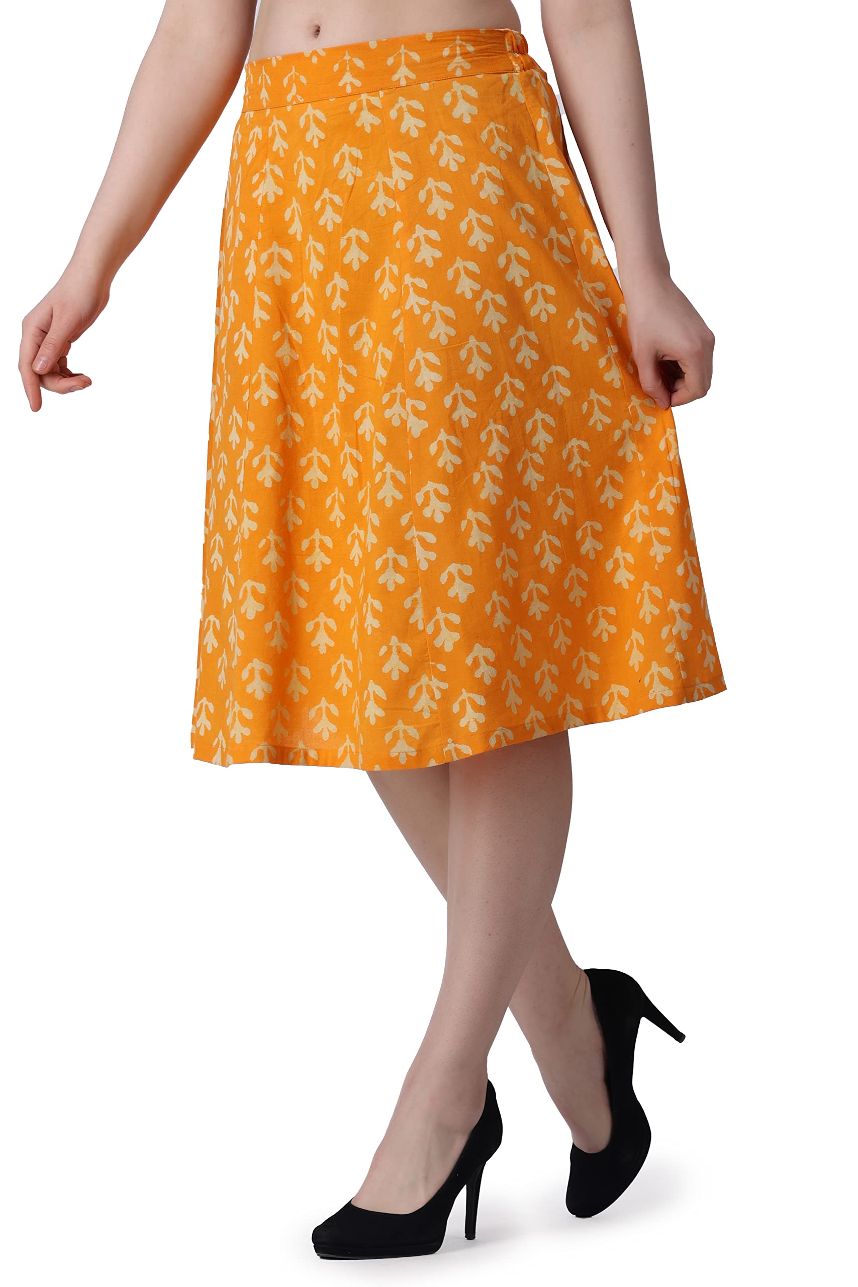 POPWINGS Cotton Fit and Flare Skirt Yellow