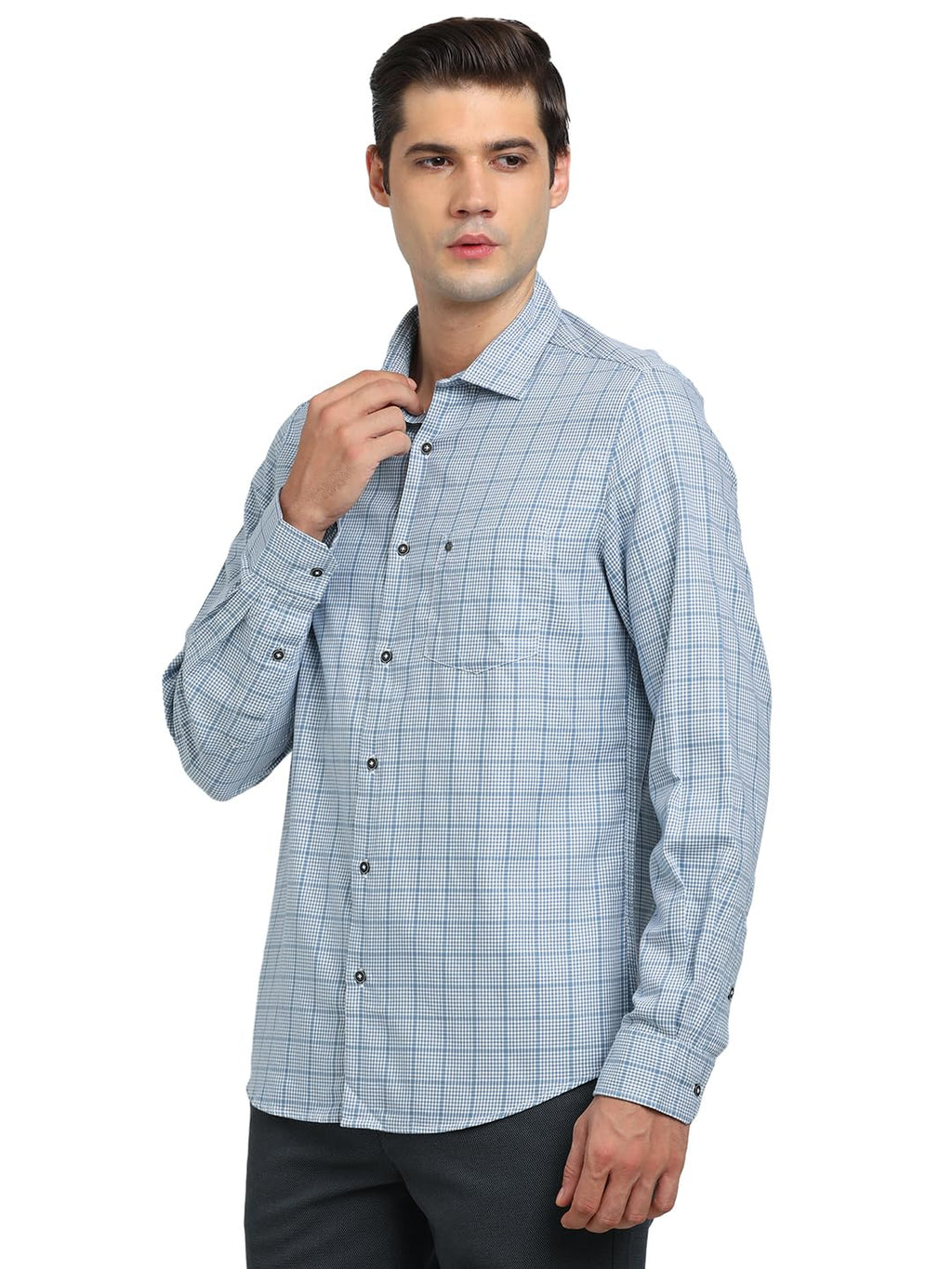 Turtle Men 100% Cotton Slim Fit Light Blue Casual Shirt