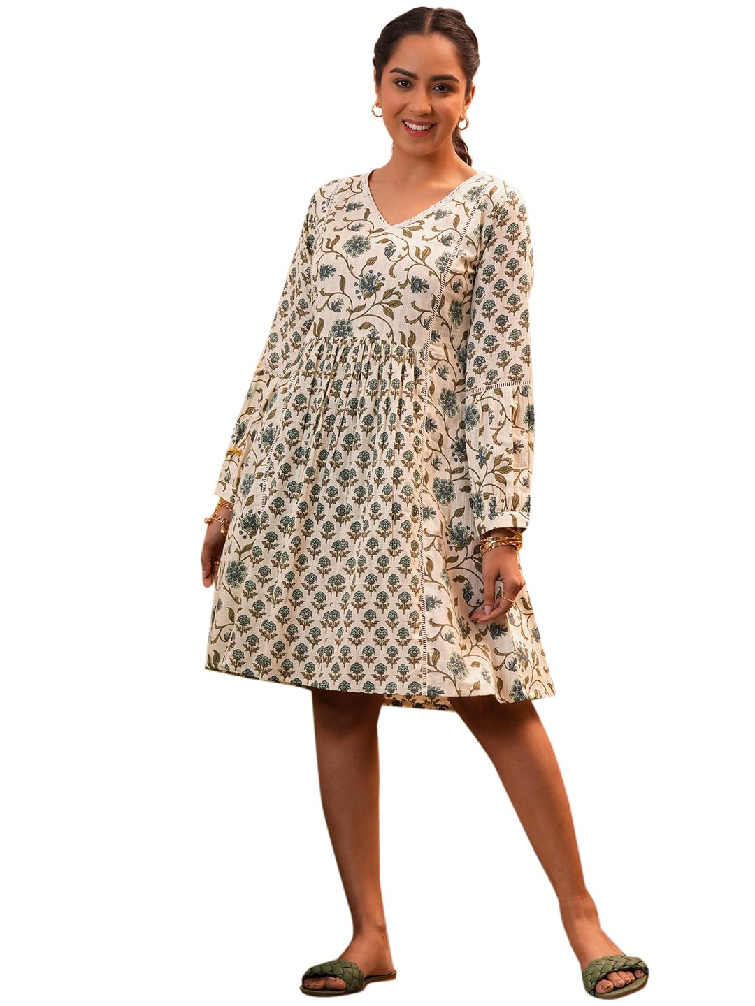 Libas WomenS Cotton A-Line Knee Length Casual Dress (26948_Beige