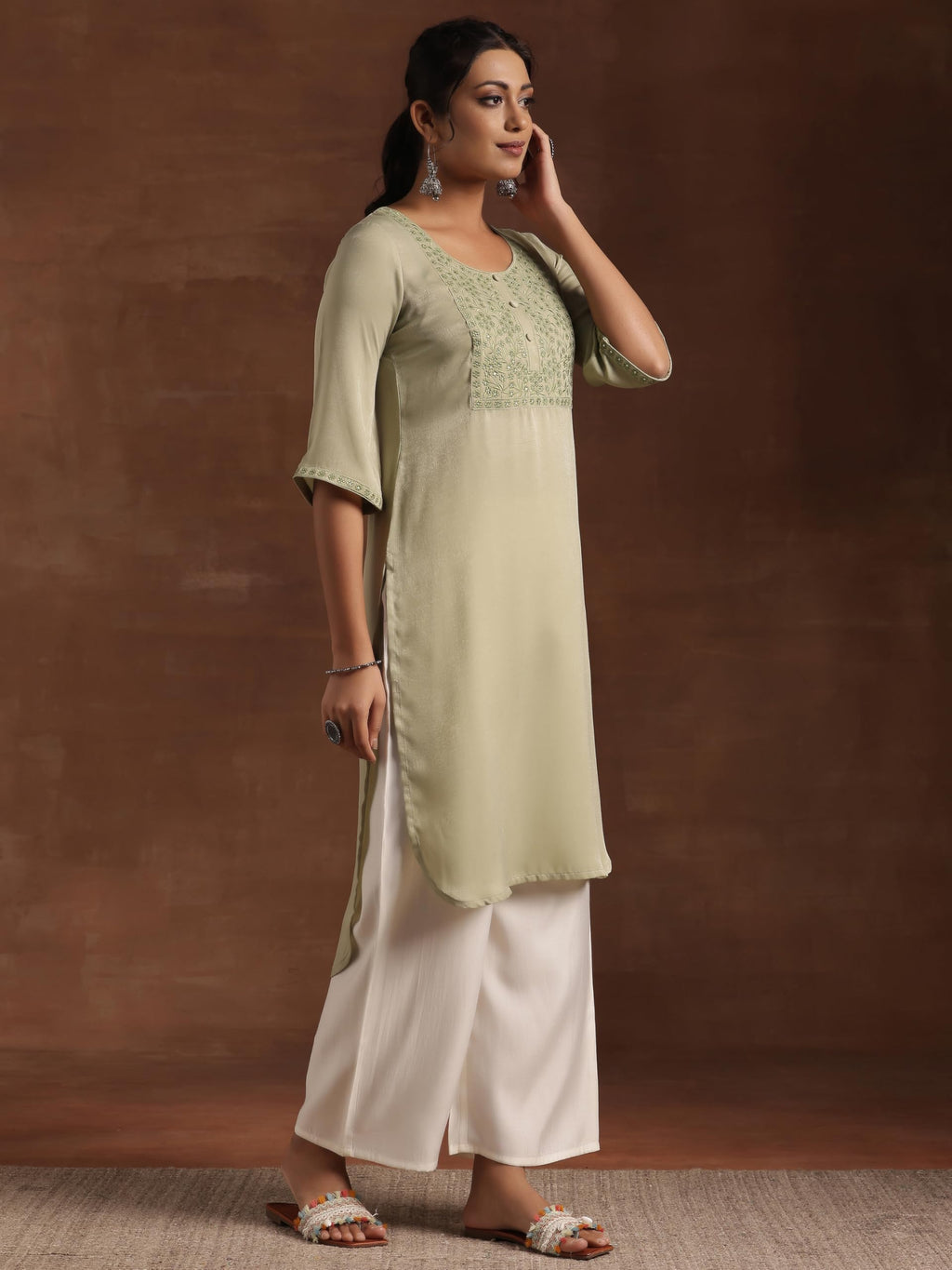 Libas WomenS Polyester Yoke Design Straight Kurta (29205 Green