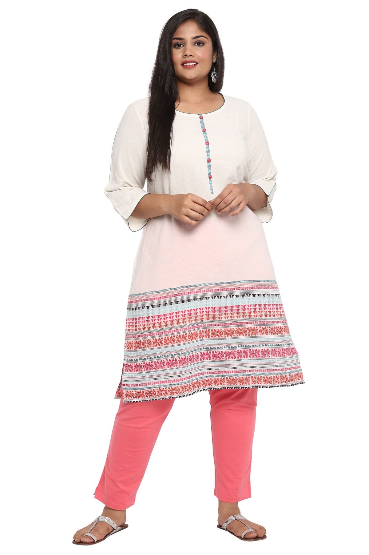 Aurelia WomenS Cotton Natural Geometric Round Neck Straight Kurta_21Aua11860-701553_4Xl