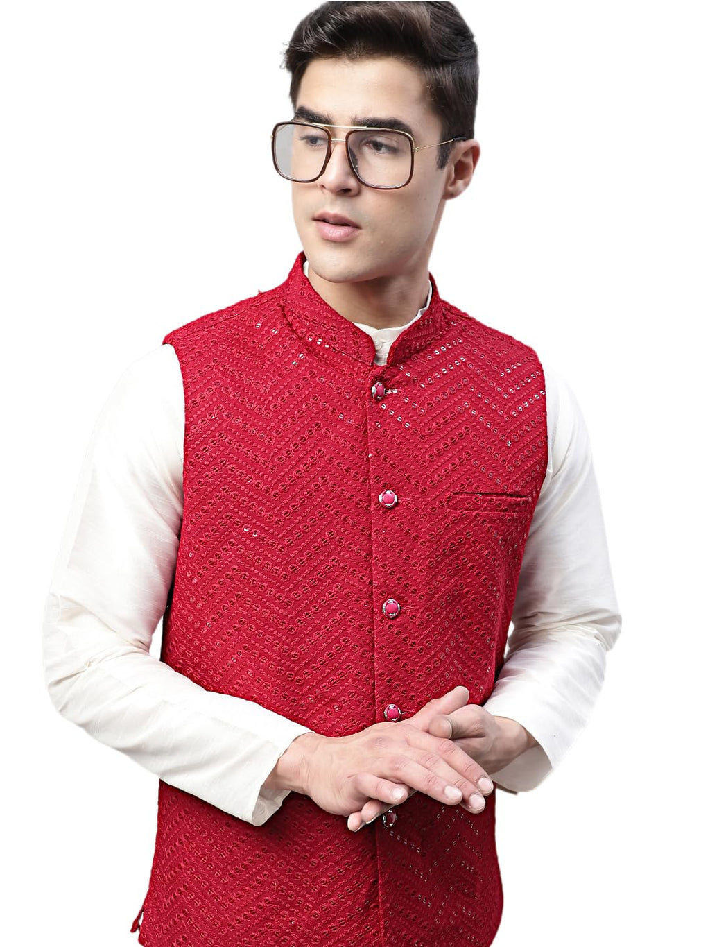 Jompers Mens Sequins Embroidered Rayon Waistcoat