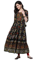 Ishin Women'S Cotton Black Gaatha Printed Anarkali Kurta
