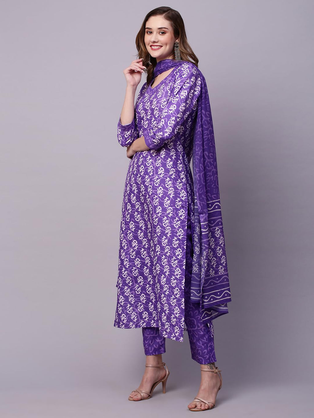 ANNI DESIGNER Womens Rayon Blend Straight Printed Kurta with Pant & Dupatta (Feedback-BEGANI-NW_3XL_Purple_XXX-Large)