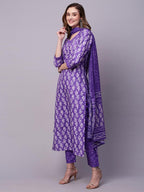 ANNI DESIGNER Womens Rayon Blend Straight Printed Kurta with Pant & Dupatta (Feedback-BEGANI-NW_L_Purple_Large)