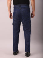 AVANOVA Dark Blue Bell-Bottom Men Cargo Jeans II Men Cargo Pants II Denim Cargo for Men II Cotton Pant II Wide Legs II Flap Pock