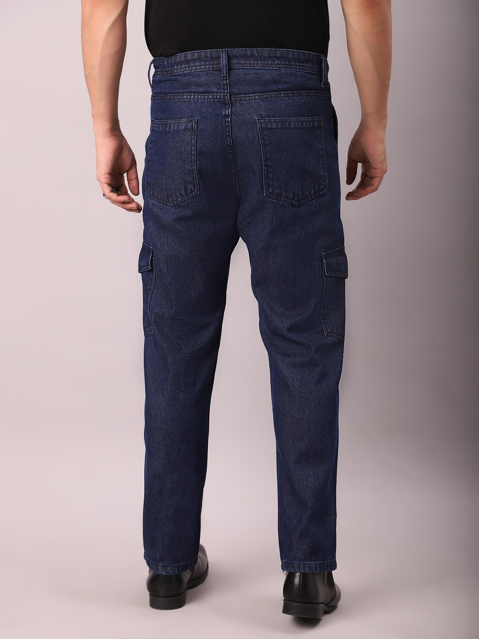AVANOVA Regular Mens Mid Rise Taper Skinny Fit Jeans (Wide Legs Denim Cargo Pant for Dark Blue