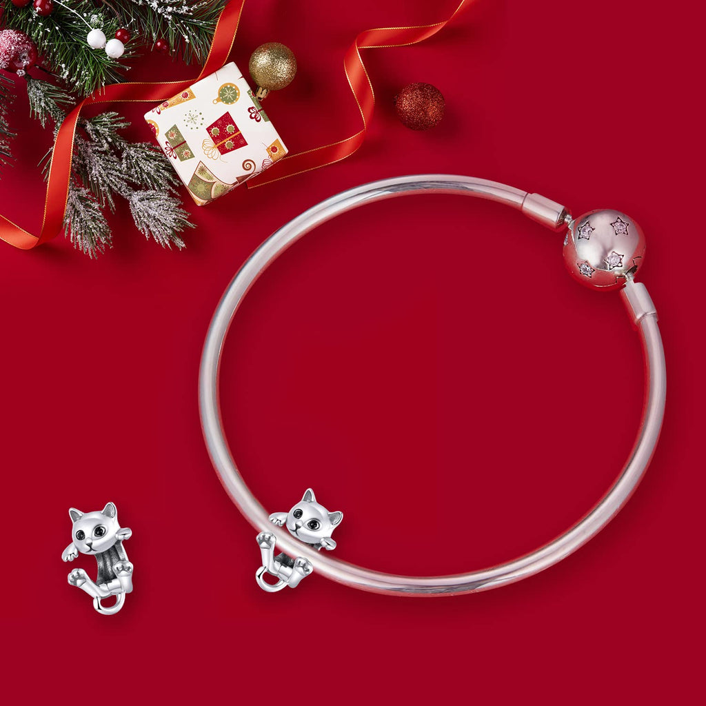 VOROCO Cat Charm for Bracelet 925 Sterling Silver Animal Series Cute Cat Charm for Bracelet Necklace Mother's Day Birthday Chris