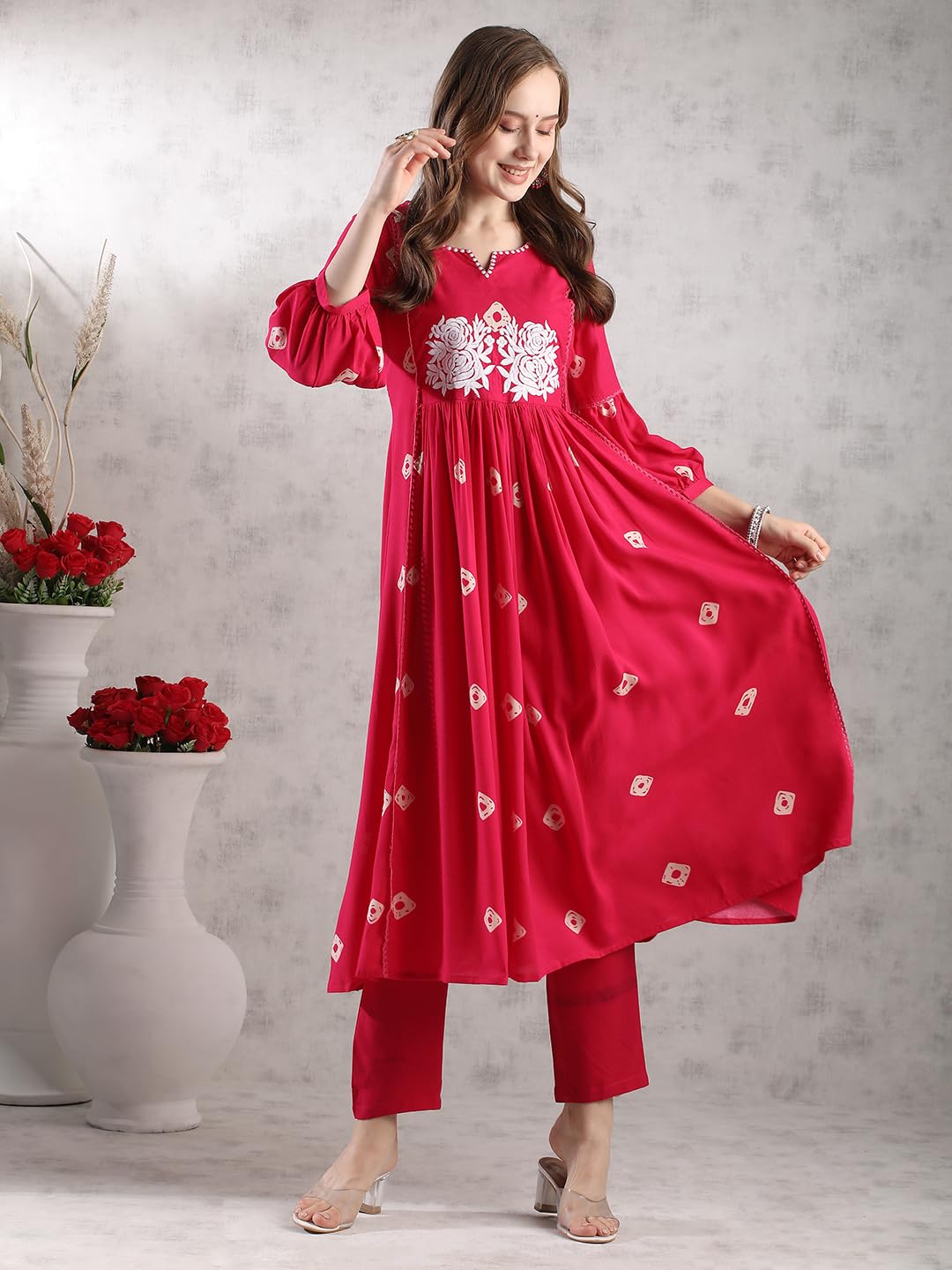 ANNI DESIGNER Women s Kurta with Trousers, Pink, Medium