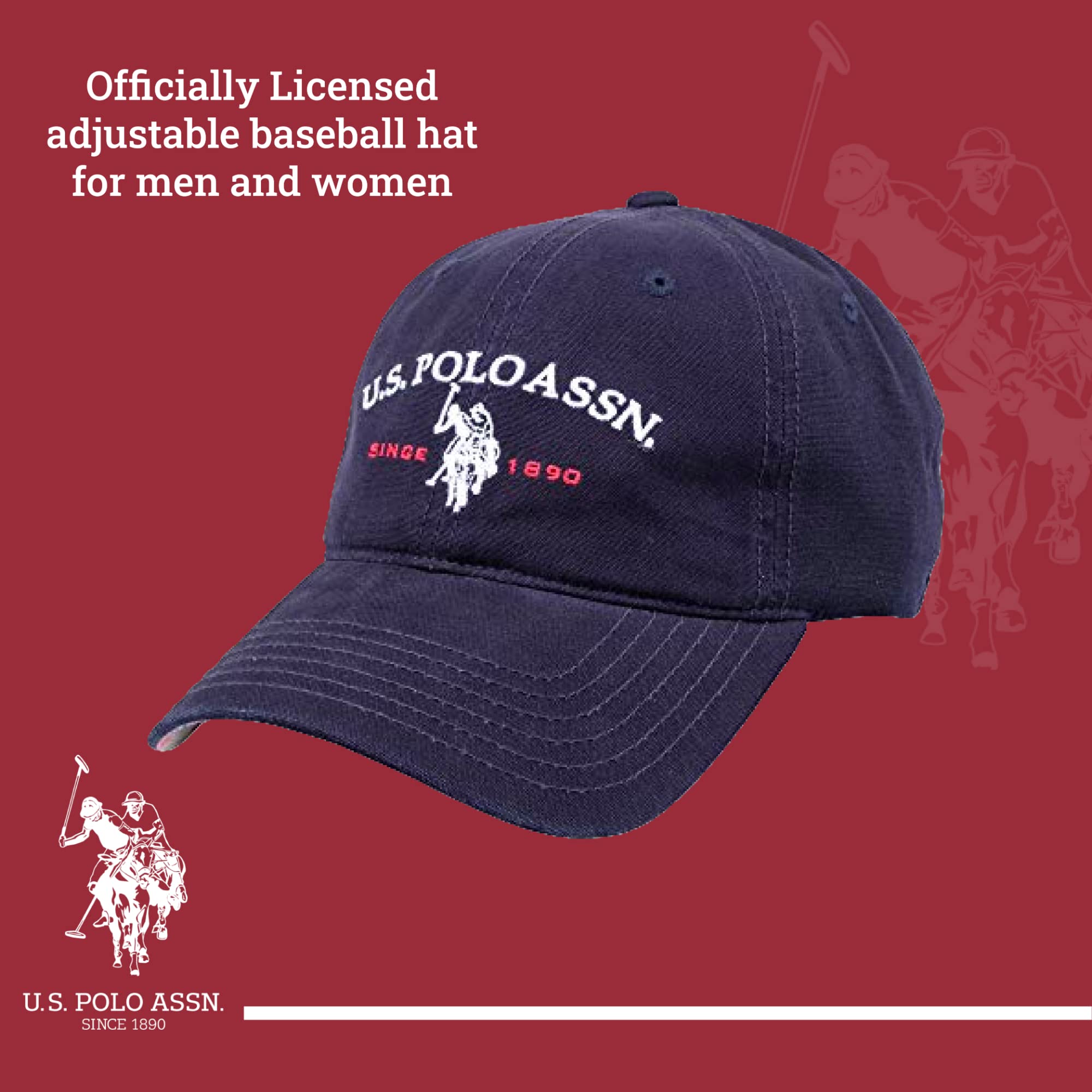 U.S Polo Assn. Embroidered Pony Horse Logo Since 1890 Adjustable Cotton Baseball Hat with Curved Brim, Navy, One Size