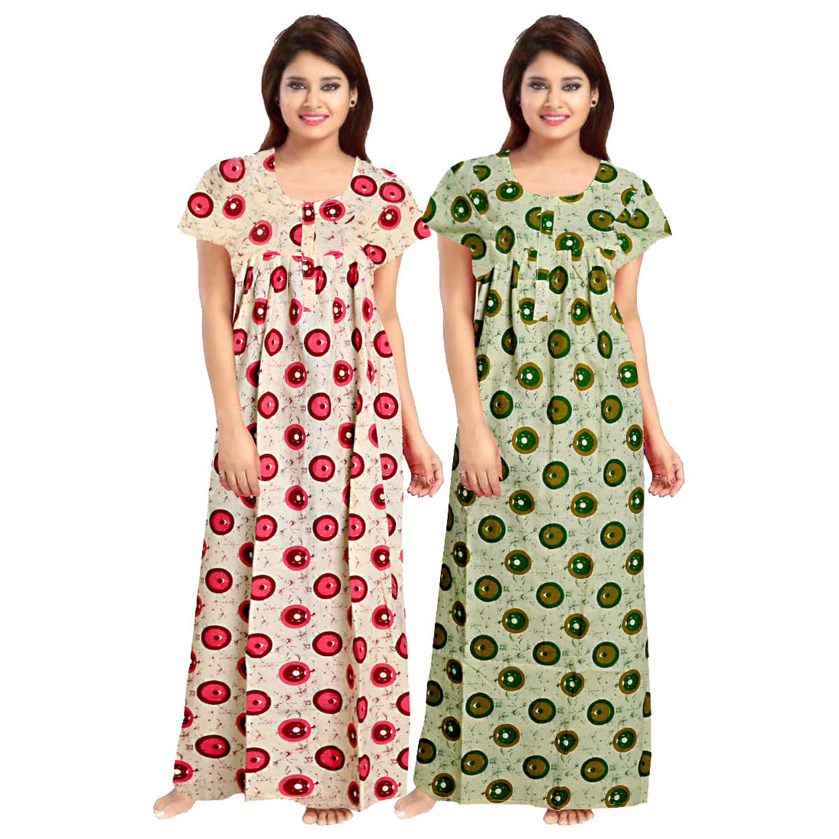 Trendy Fab Attractive WomenS 100% Cotton Printed Nightwear Maternity Maxi Gown Nightdresses (Pack Of 2) Blue,Red
