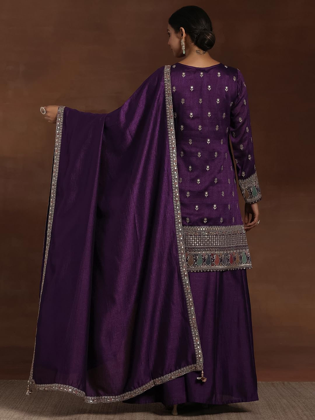 Libas WomenS Silk Blend Kurta Sets (48608_Purple