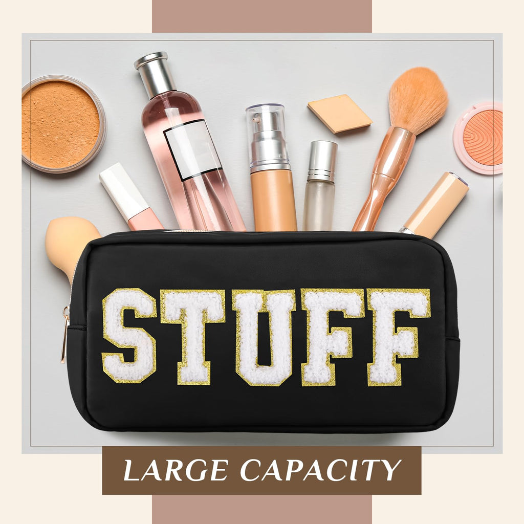 4 Pcs Preppy Makeup Bag Chenille Letter Nylon Cosmetic Bag Makeup Organizer Bag Toiletry Cosmetic Case Preppy Bag with Zipper St