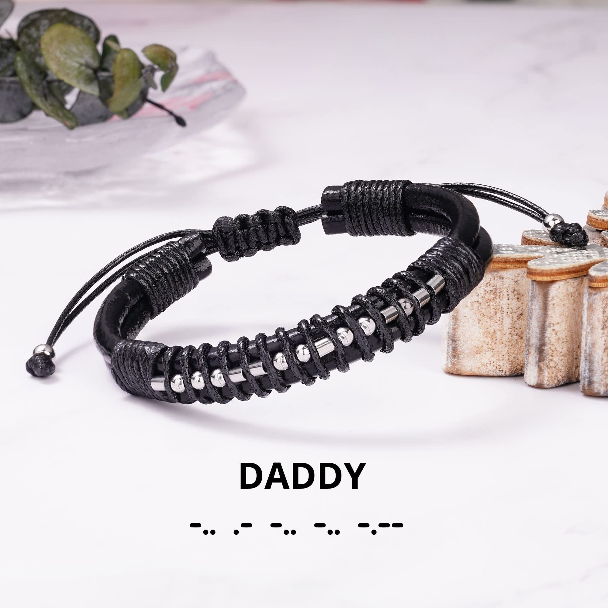 Btysun Birthday Gifts for Dad Morse Code Bracelets for Men Motivational Gifts Mens Bracelet Christmas Step Bonus Daddy Adjustabl
