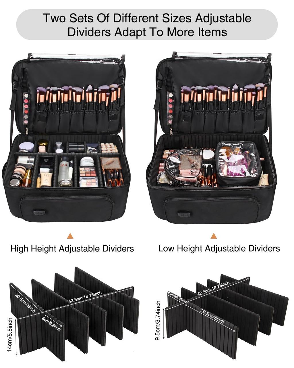 Relavel Rolling Makeup Case with 4 Clear Makeup Bags, Makeup Backpack with Adjustable Dividers,Cosmetic Train Case Storage with