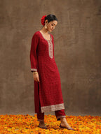 Libas WomenS Silk Blend Kurta Sets (38088O_Maroon
