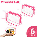 AURUZA 6 PACK Clear Toiletry Bag, TSA Approved Cosmetic Makeup Bags Set, Portable Travel Makeup Bags Zipper PVC Cosmetic Pouch A