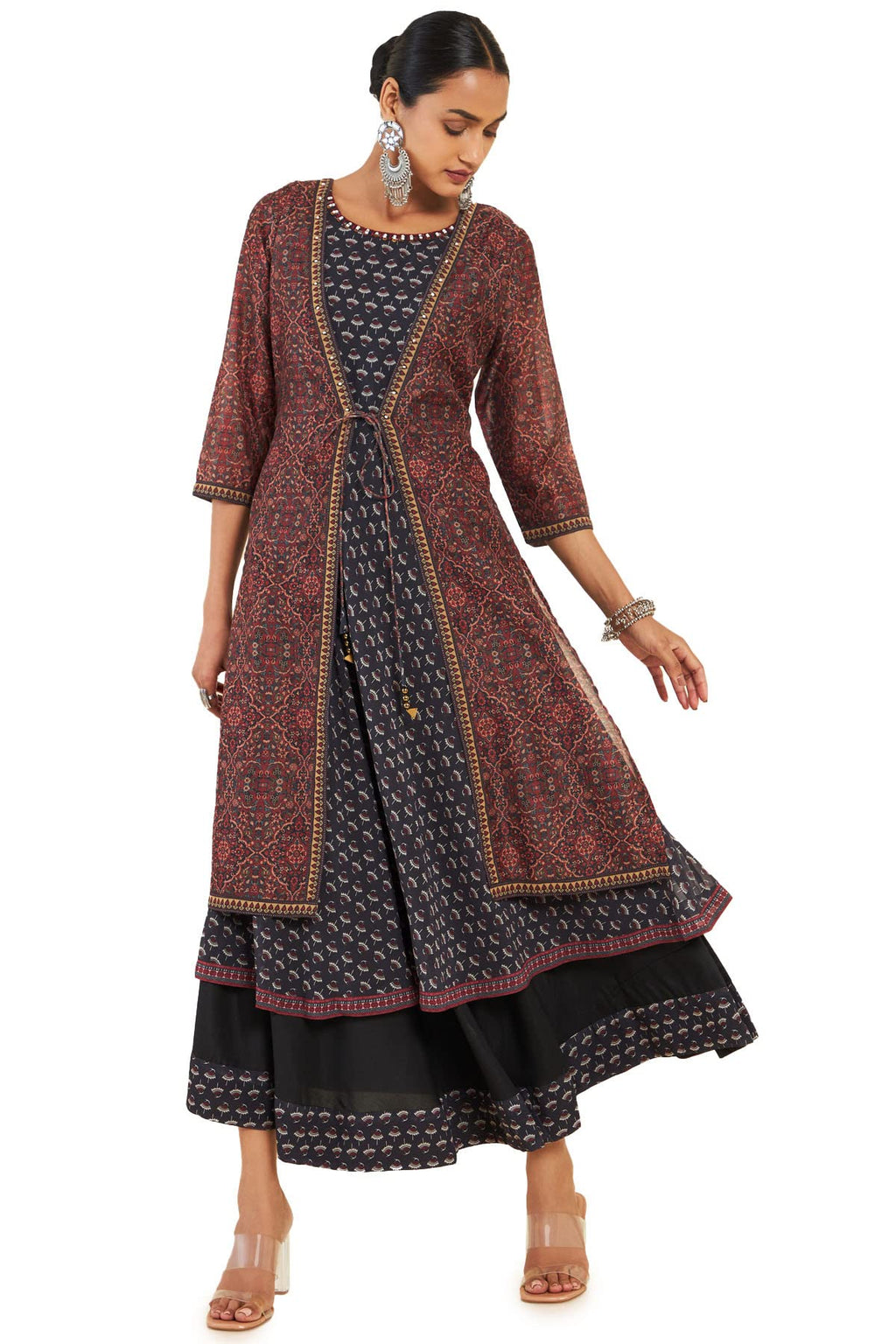 Soch Women Black Georgette Floral Dress Kurta (8907175349984_Black_Xl)