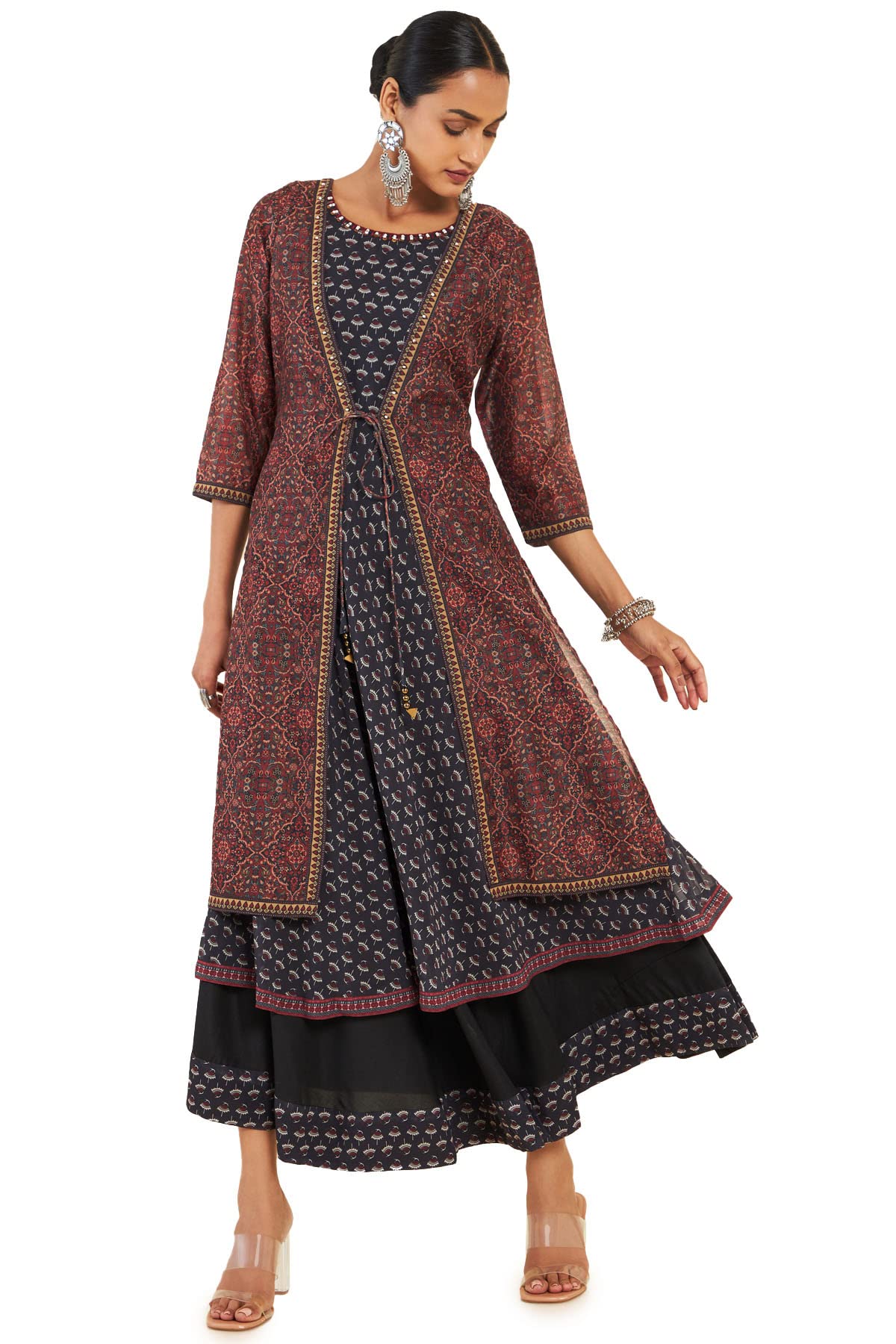 Soch Women Black Georgette Floral Dress Kurta (8907175349984_Black_Xl)