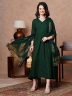 ANNI DESIGNER Women s Plain Cotton Blend Kurta Set, Green, L