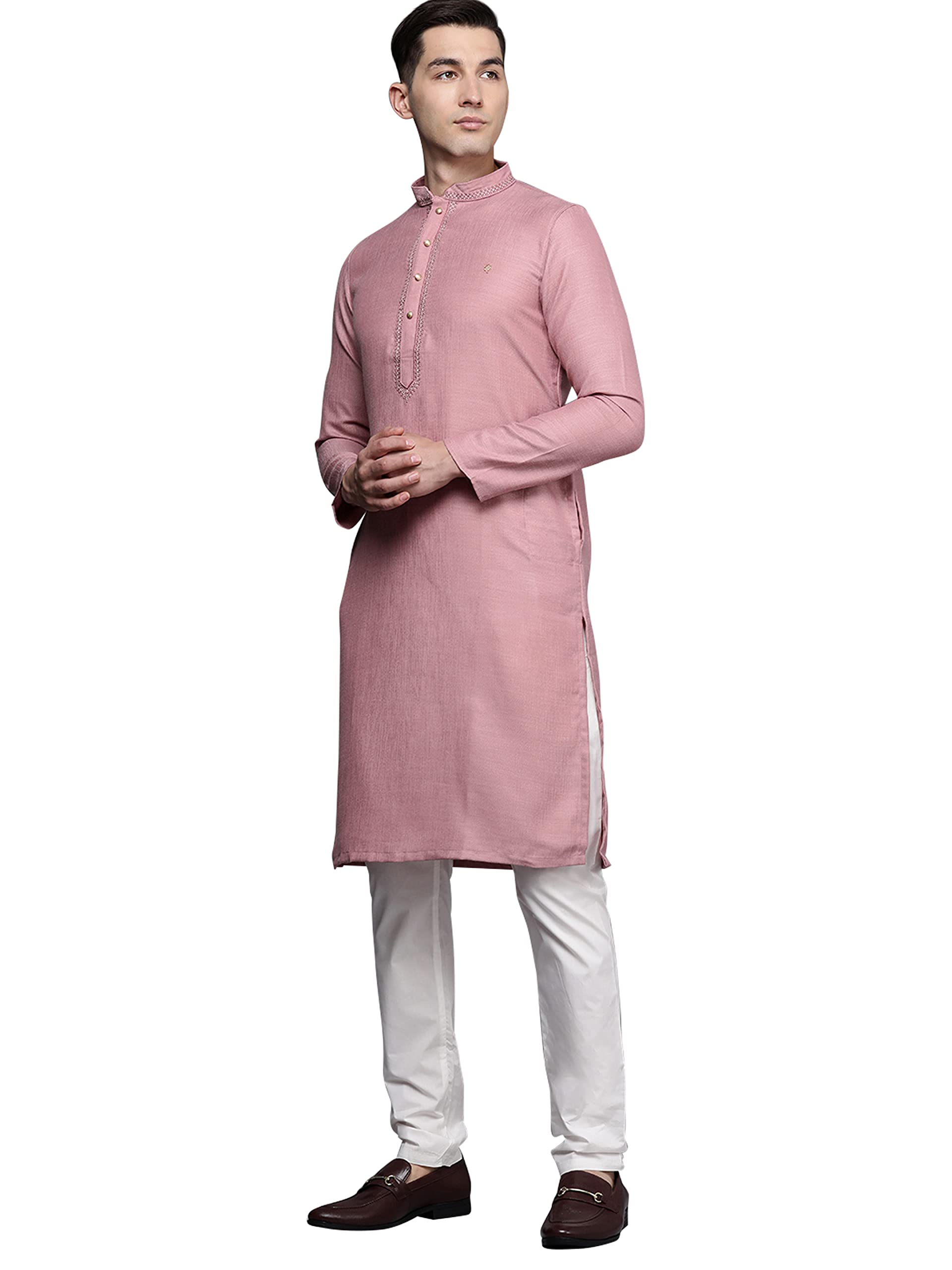 Manyavar Kurta Set For Men, Full Sleeves Mandarin Collar Ethnic Kurta Set For Engagement, Wedding, Party Solid Kurta Set Blended