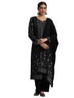 Libas Womens Woven Design Wool Straight Kurta With Trousers And Dupatta