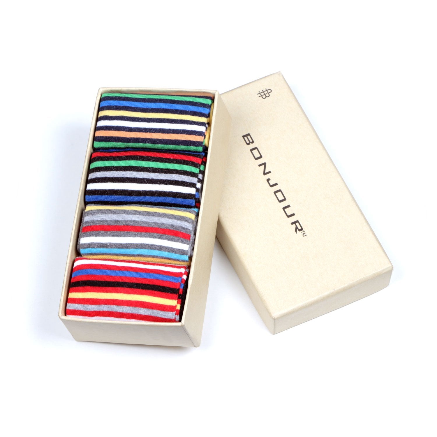 Bonjour MenS Striped Design Cotton Ankle Length Socks