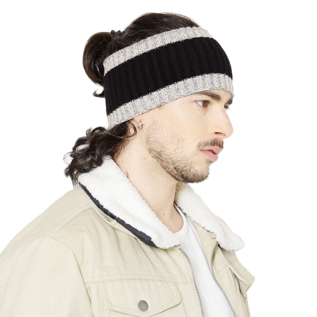 Bharatasya BlackGrey Soft Mix Yarn Knitted Ski Warm Woolen Headband For Men And Women 11
