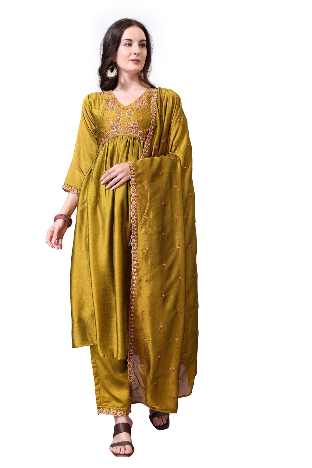 Pratham Blue WomenS Silk Embroidered Anarkali Kurta Palazzos With Dupatta |Kurta Sets For Women |Women Kurta | Women Embroidere