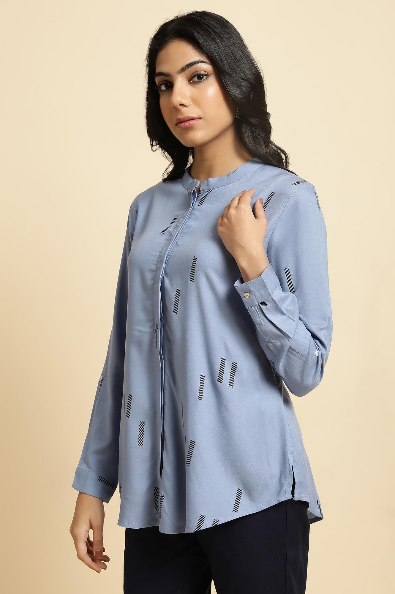 W Geometric Printed Shirt-Style Top for Women