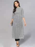 Idalia Black And White Dotted Stripes Straight Cotton Kurta For Women