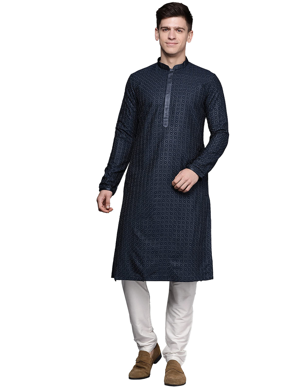 Manyavar MenS Ethnic Kurta Set, Full Sleeves Mandarin Collar Ethnic Kurta Set For Engagement, Wedding, Party Blended Viscose Ku
