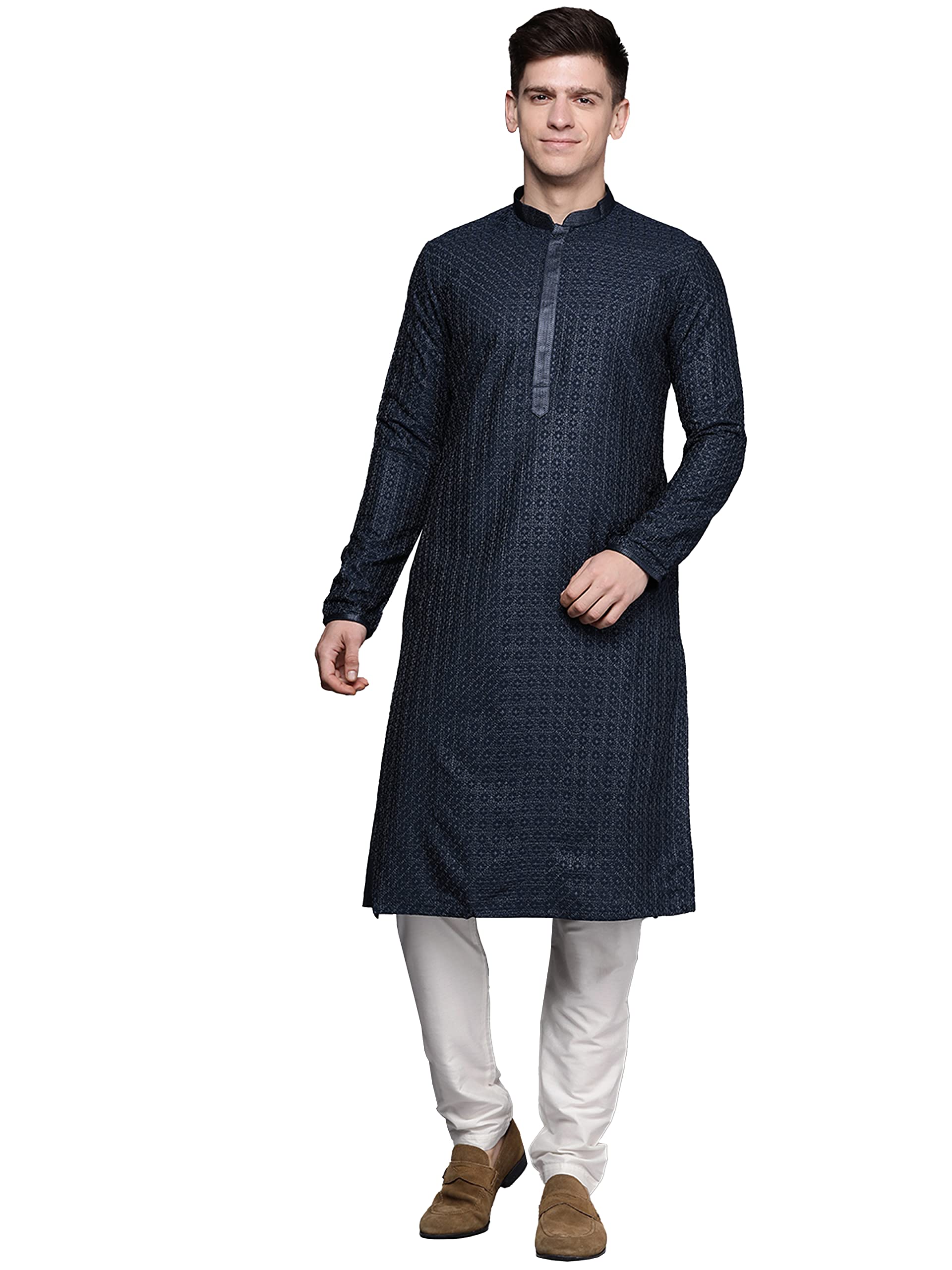 Manyavar MenS Ethnic Kurta Set, Full Sleeves Mandarin Collar Ethnic Kurta Set For Engagement, Wedding, Party Blended Viscose Ku
