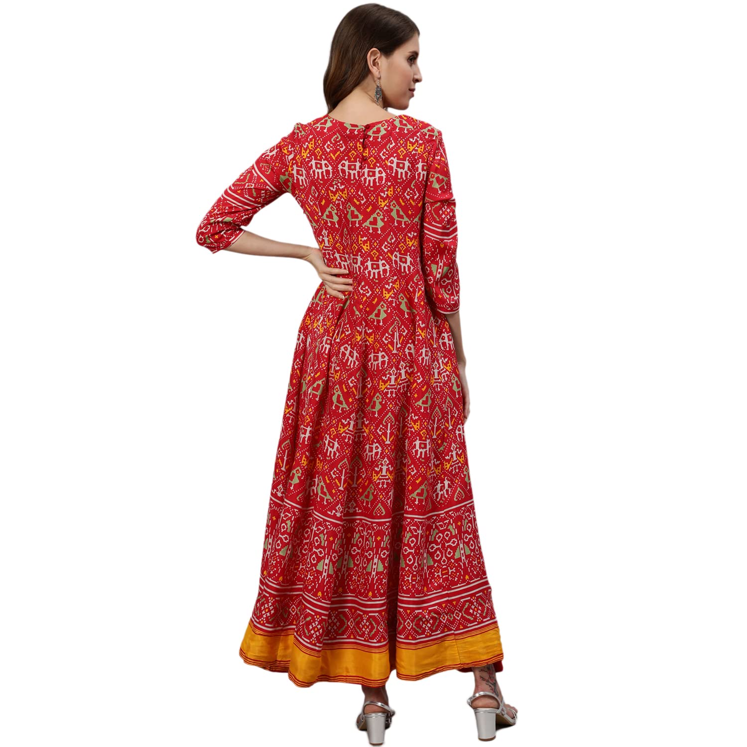 Ishin WomenS Red Patola Panelled Anarkali Kurta