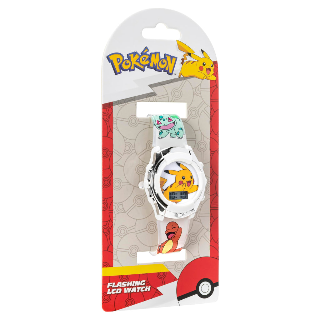 Accutime Kids Pokemon Pikachu Digital LCD Quartz White Wrist Watch with White Strap, Cool Inexpensive Gift & Party Favor for Boy