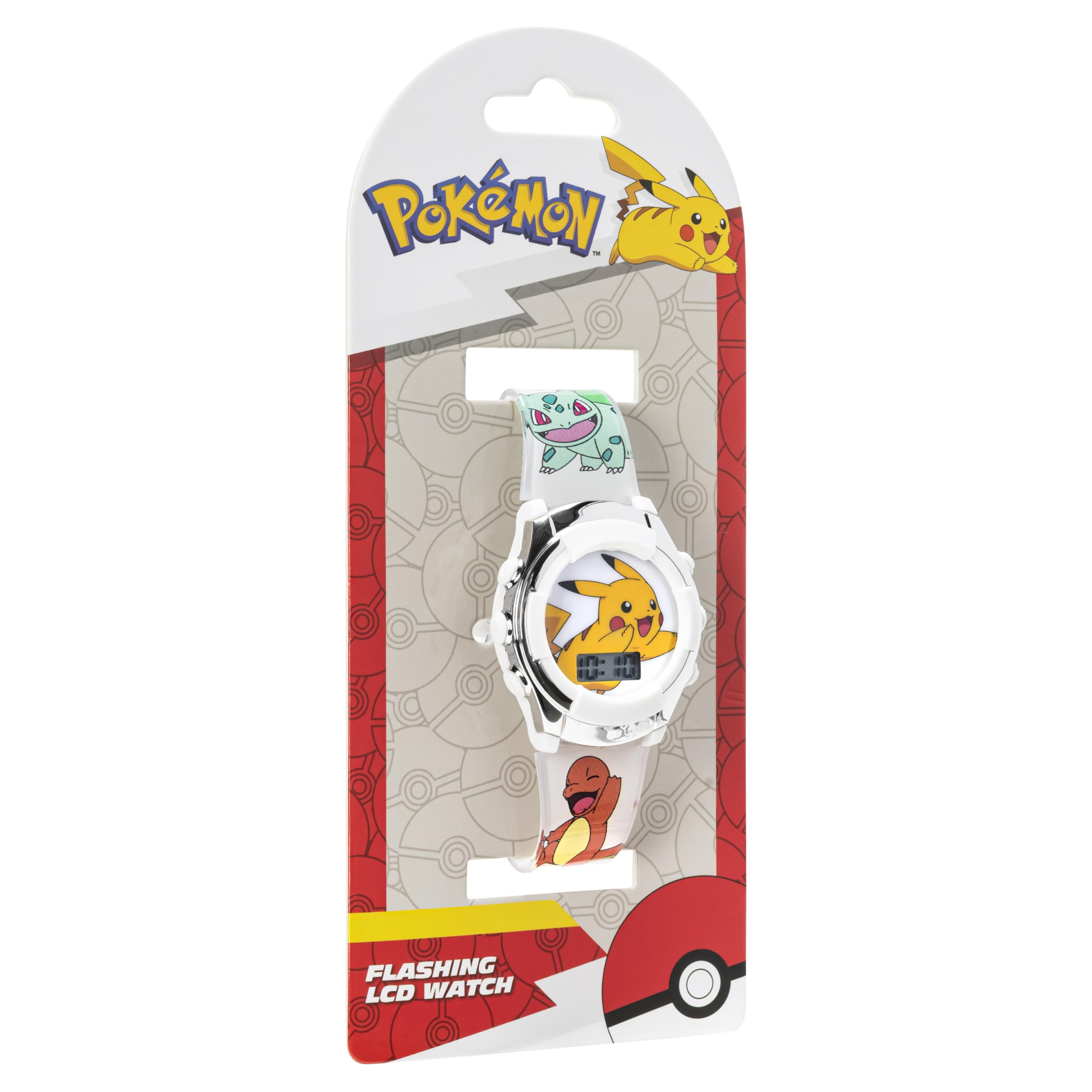 Accutime Kids Pokemon Pikachu Digital LCD Quartz White Wrist Watch with White Strap, Cool Inexpensive Gift & Party Favor for Boy