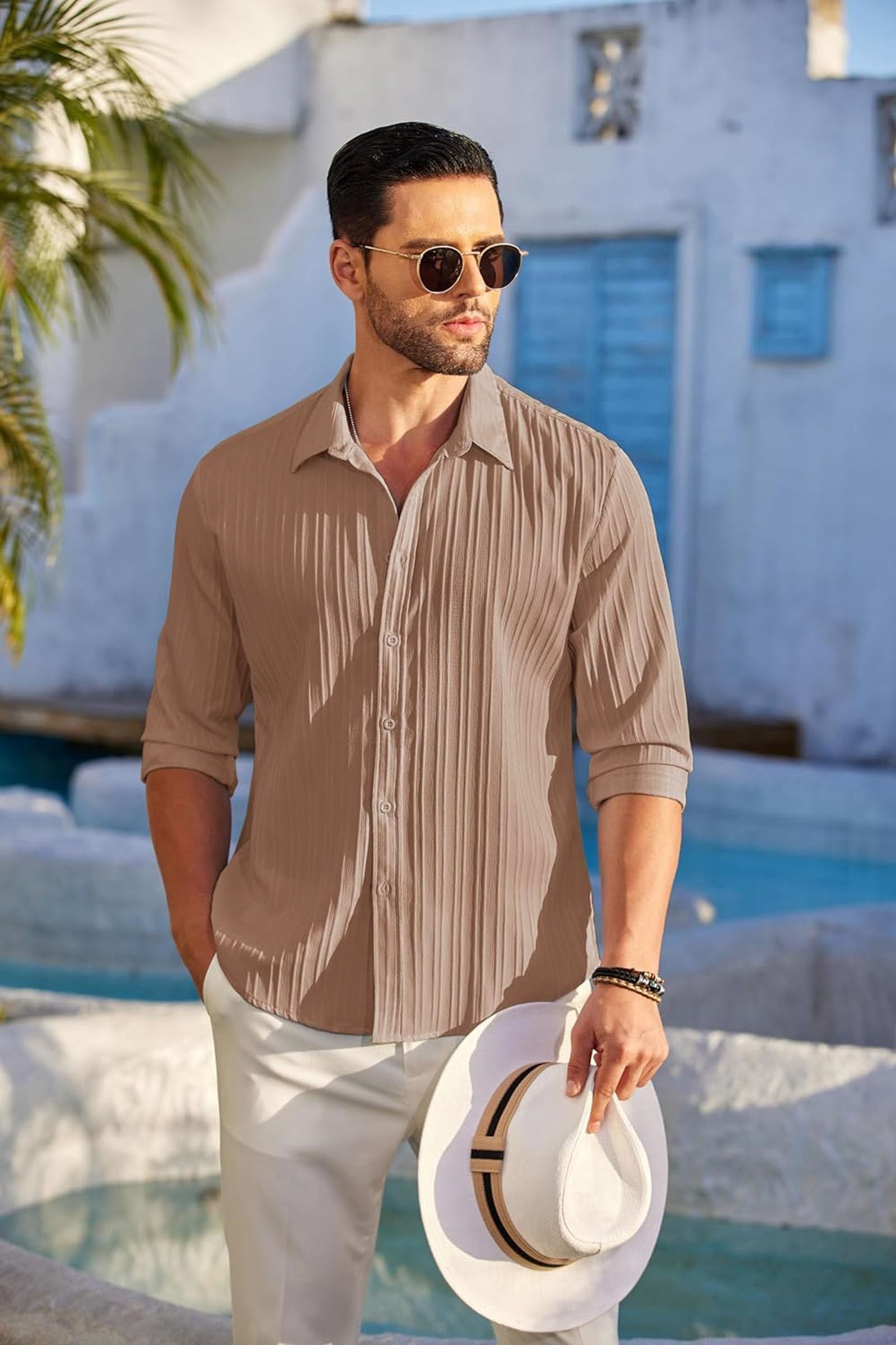 Deelmo MenS Regular Fit Solid Pattern Polyester Blend Shirt With Collared Neck Long Sleeve And Standard Length | Shirt For Man