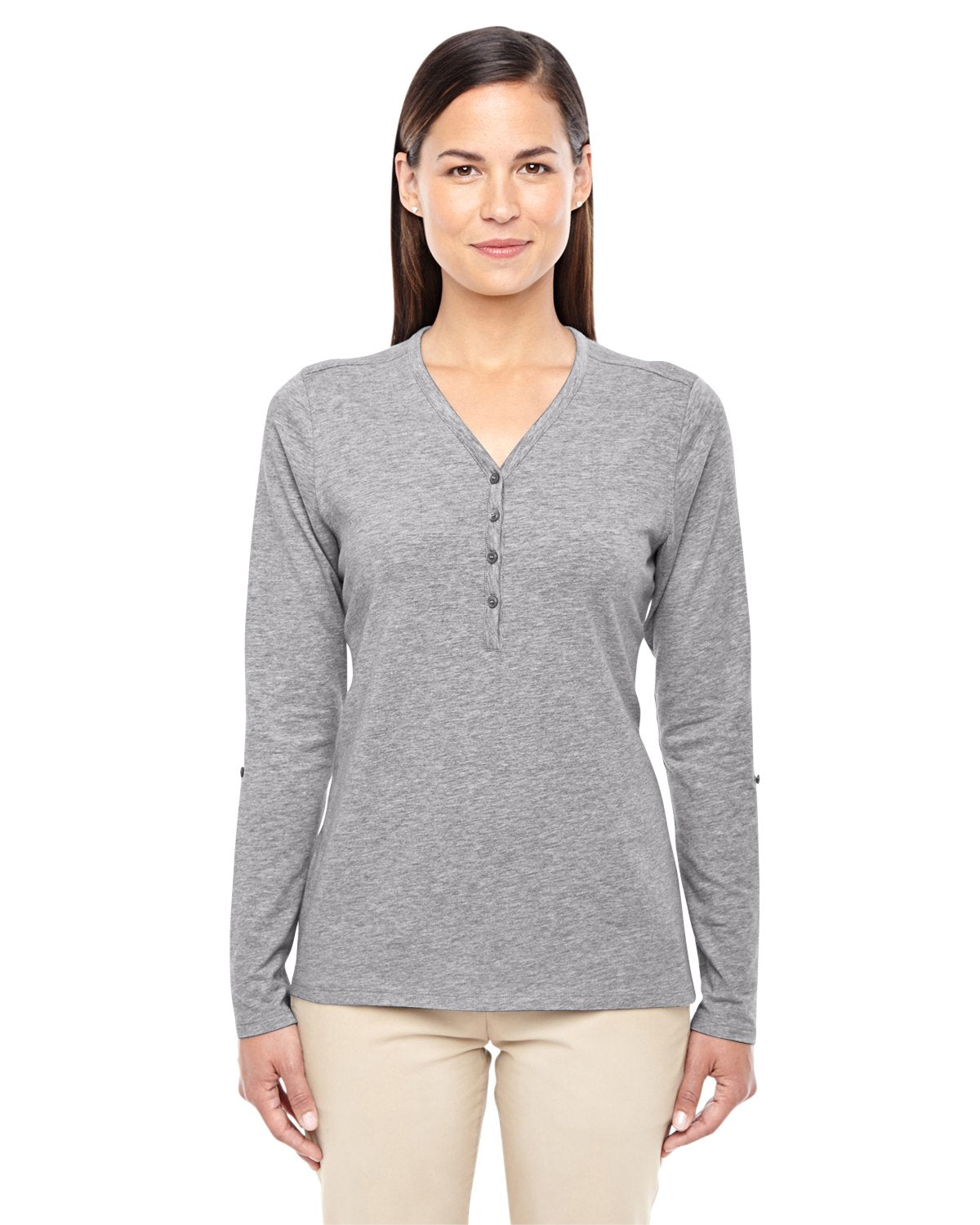 Ladies Perfect FitY-Placket convertible Sleeve Knit Top - WHITE - XS(D0102H7YE92)