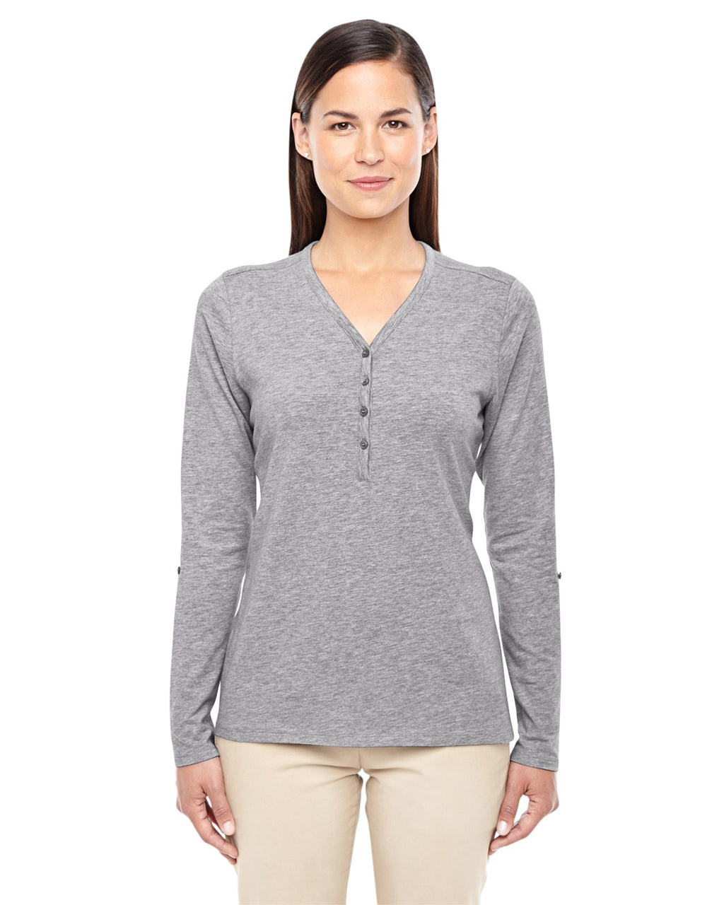 Ladies Perfect FitY-Placket convertible Sleeve Knit Top - WHITE - XS(D0102H7YEPJ)