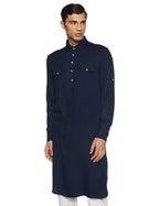 Indo Ink Men'S Cotton Pathan Suit Indo Western Kurta (Icmlf04Sc24L31-3528_Navy_L)