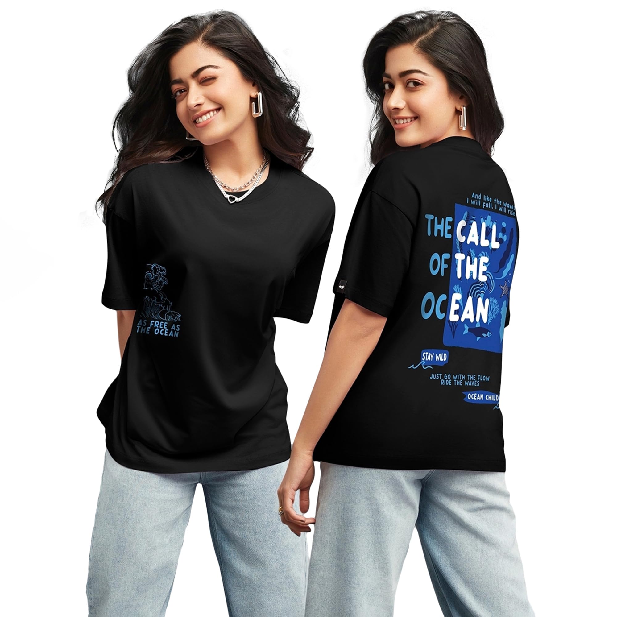 Bewakoof Womens Cotton Graphic Printed Oversized T-Shirt_610991_Black_S