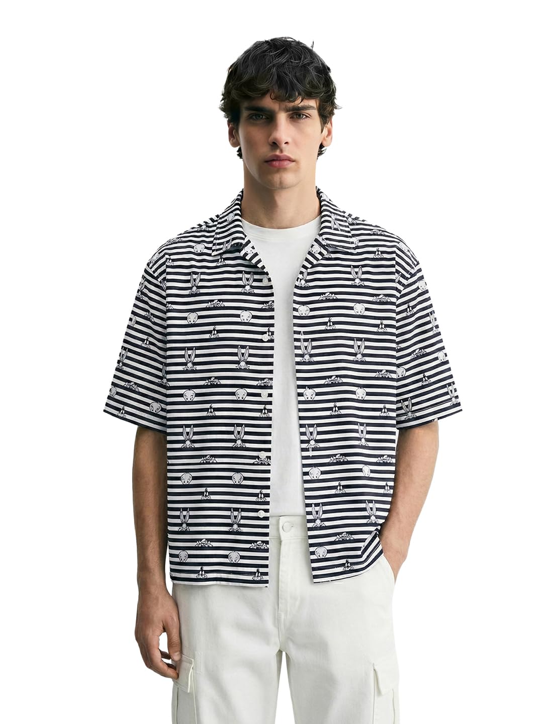 The Indian Garage Co Mens Boxy Cutaway Collar Half Sleeves Character Street Shirt