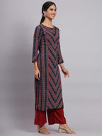 Tissu Women'S Blue & Maroon Floral Printed Kurta With Palazzo (Tis-646_Dark Blue_L)