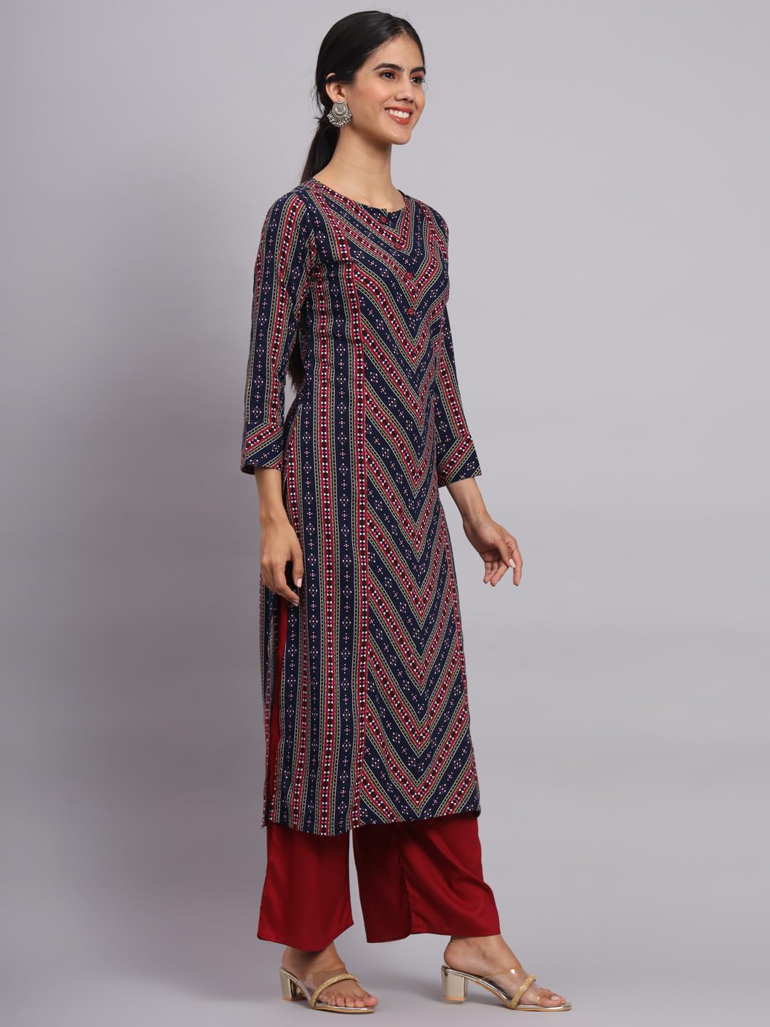 Tissu Women'S Blue & Maroon Floral Printed Kurta With Palazzo (Tis-646_Dark Blue_L)