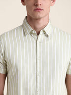 Dennis Lingo MenS Beige Striped Slim Fit Casual Shirt