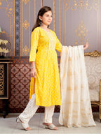 Aarika Girls Ethnic Wear Yellow Colour Bandhani Print Embroidey Rayon Kurti-8-15 Years (Kurti-Tr-242)
