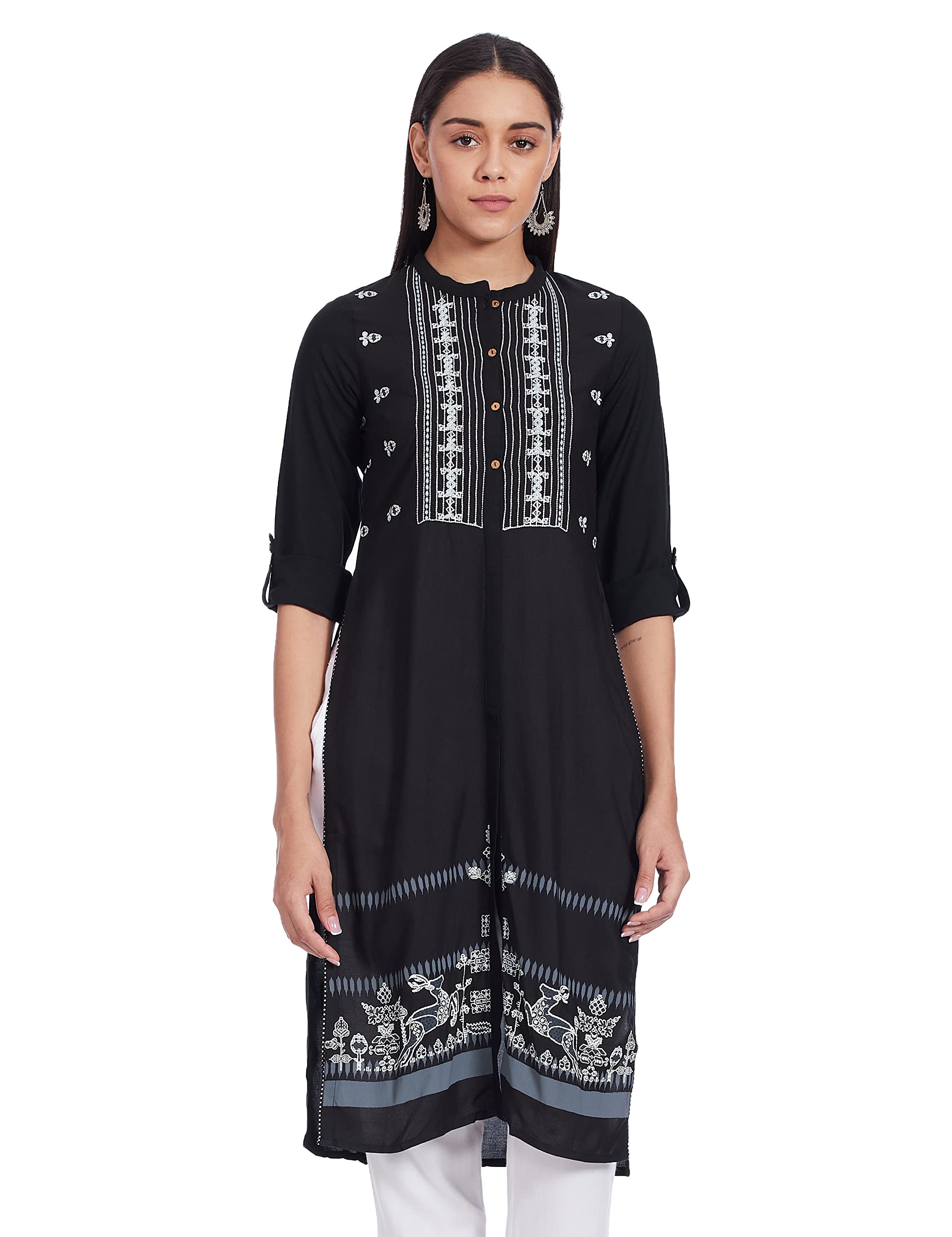 W For Woman Black Embroidered And Printed Shirt Kurta_21Few14261-114477_Xs