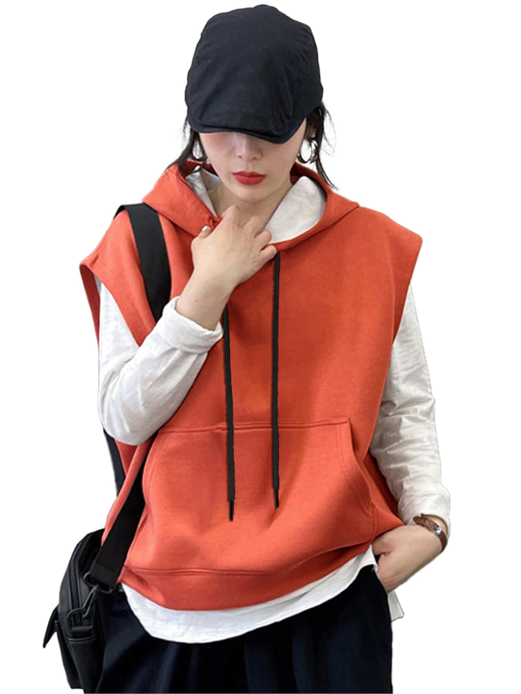 Noble Monk WomenS Sleeveless Casual Hoodie | Women Stylish Hoodie | Hooded Sweatshirt For Women Orange Rust